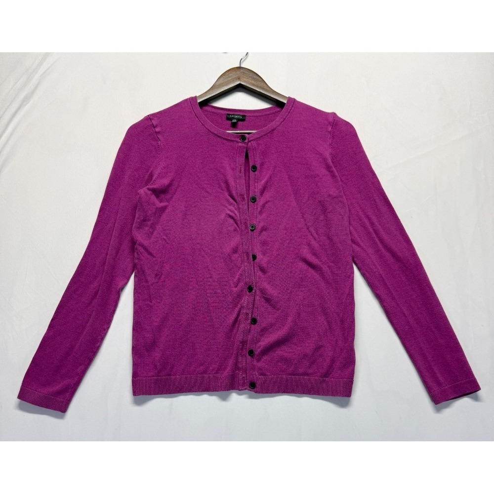 Talbots Cardigan Sweater Womens XS Magenta Pink Tight Knit Cotton Button Front